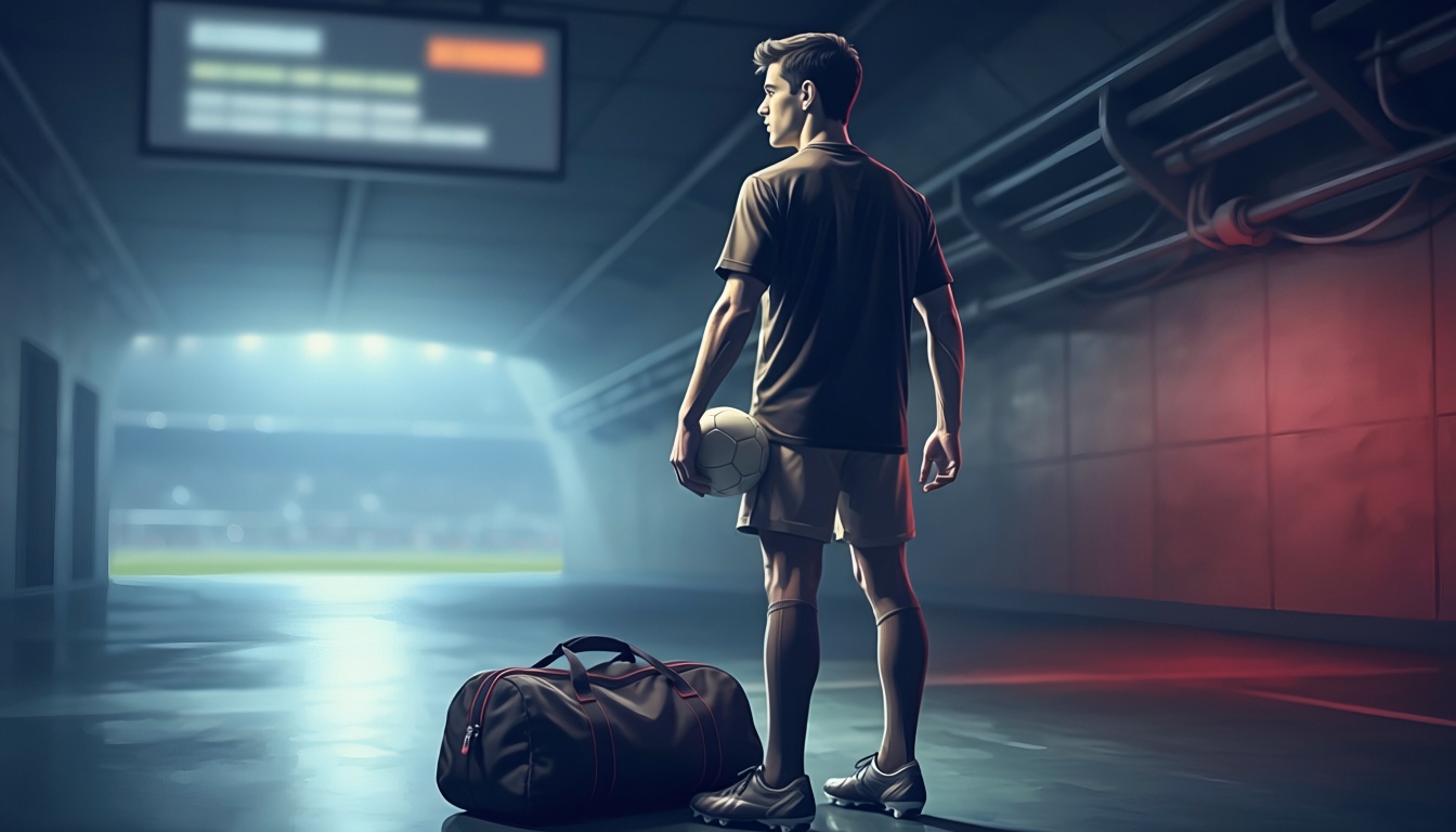 Genç bir futbolcunun transfer gündemini temsil eden stadyum ve futbol görseli