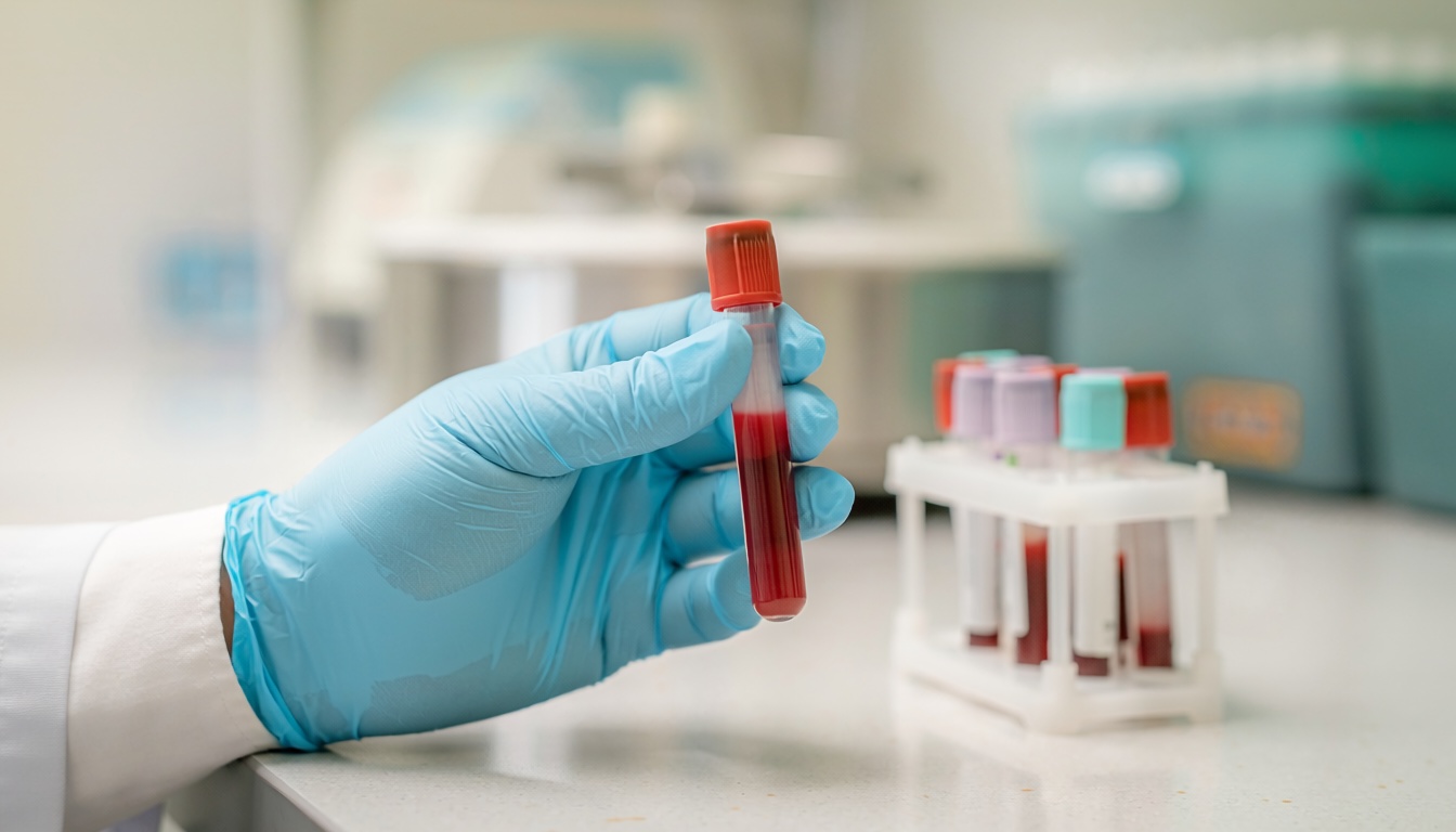 CRP kan testi için laboratuvarda tutulan kan örneği tüpü