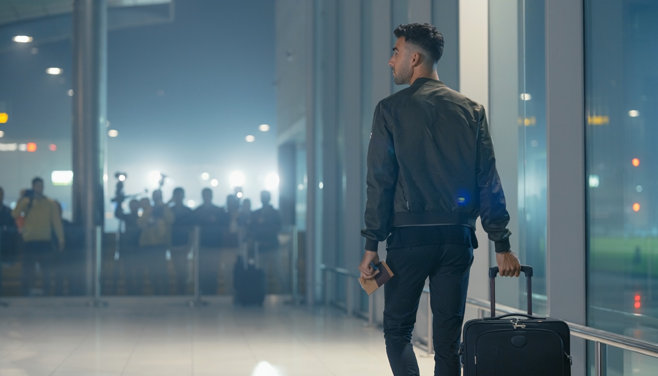 Deniz Daniel Gül transfer gündemini temsil eden İstanbul havalimanında genç profesyonel futbolcu