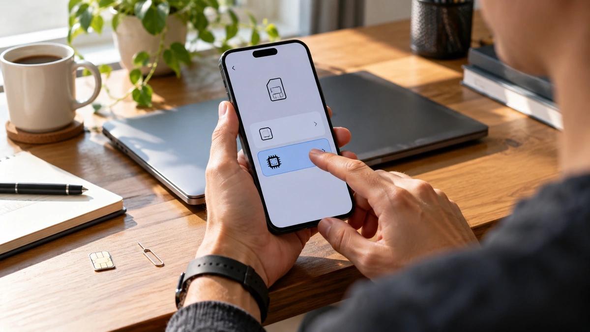Akıllı telefonda eSIM kurulumu yapan kullanıcı