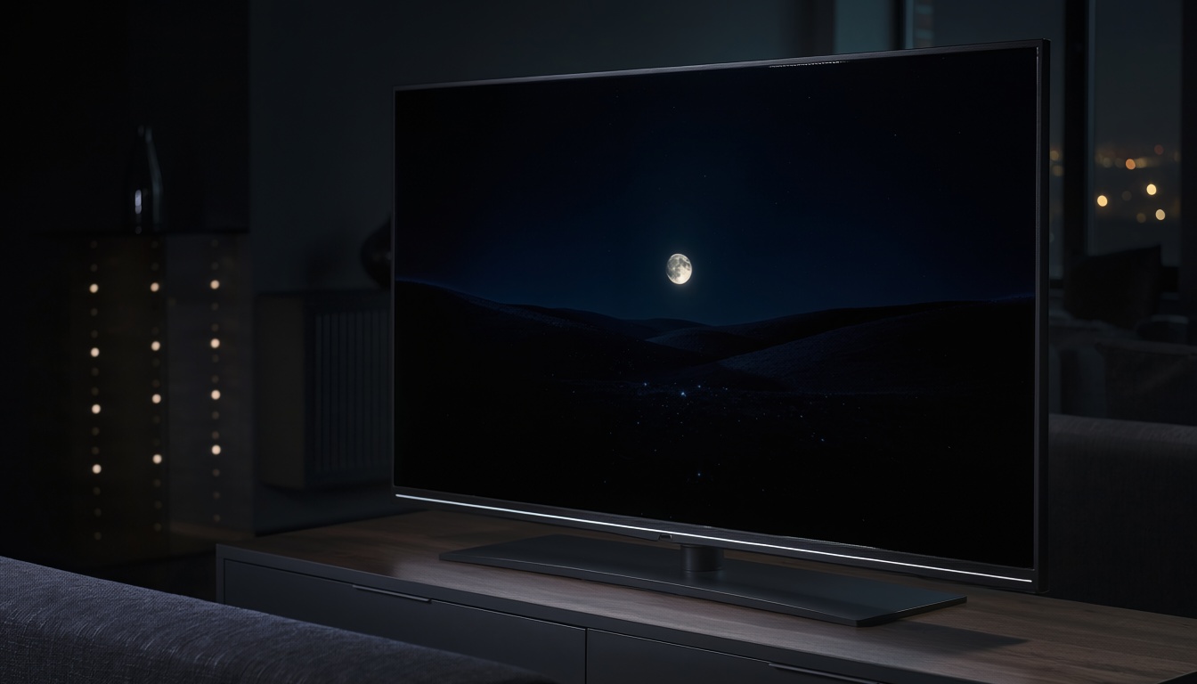 FALD arka aydınlatmalı televizyonu temsil eden karanlık sinema sahnesi