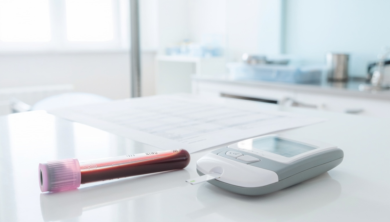 HbA1c testi için kan örneği ve glikoz ölçüm cihazı