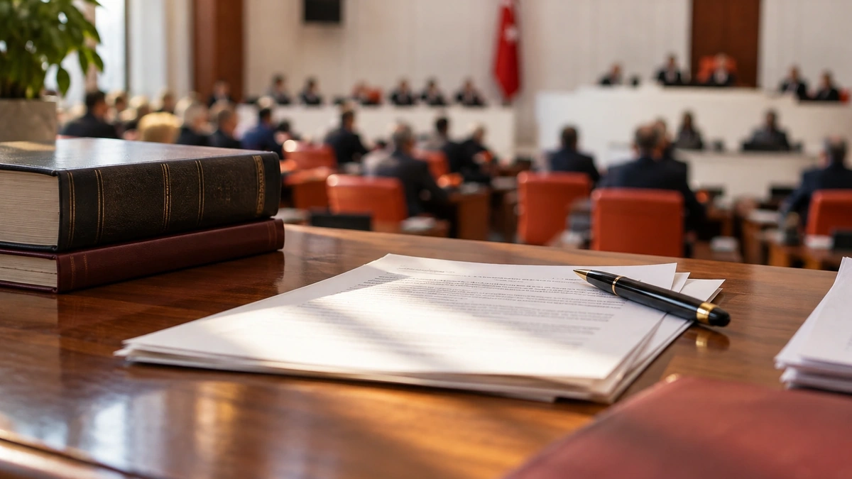 Açık resmî belgeler ve kalemin bulunduğu doğal ışıklı çalışma masası