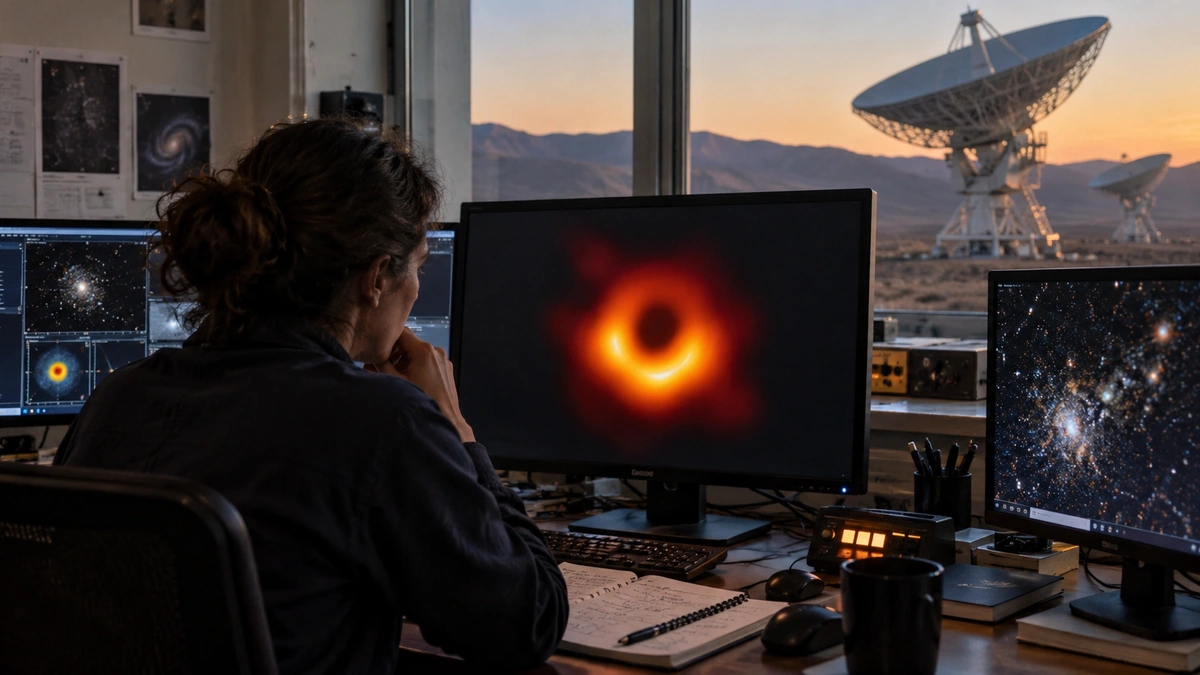 Radyo gözlemevinde kara delik gözlem verilerini inceleyen astronom