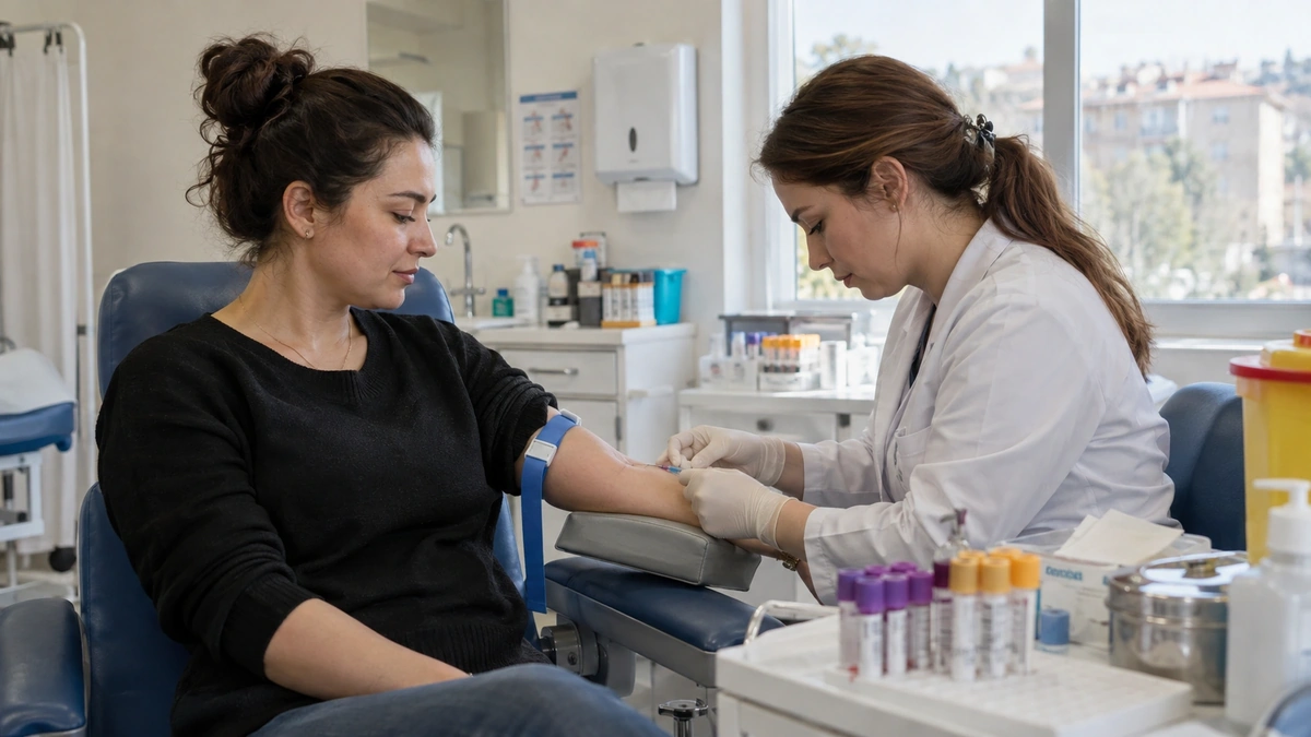 Klinikte kolesterol ve lipid profili için kan örneği alınan yetişkin