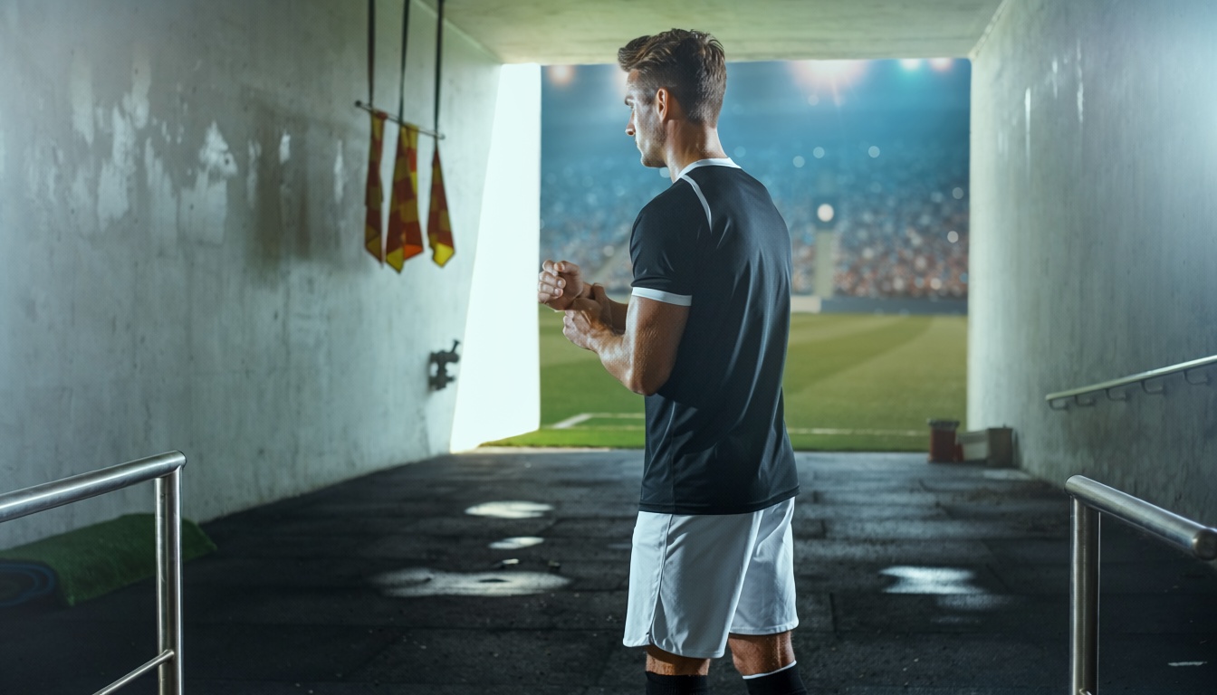 Stadyum tünelinden sahaya çıkmaya hazırlanan profesyonel futbolcu