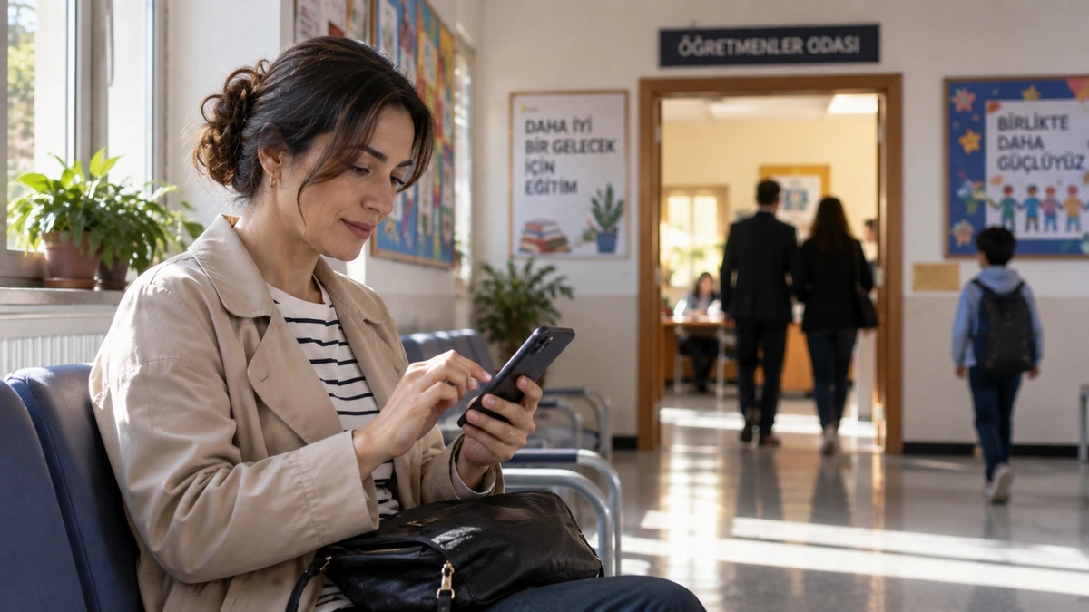 Okulda öğretmen görüşmesi için telefonundan randevu oluşturan veli