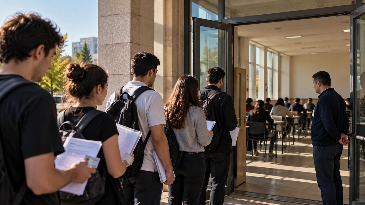 Hafta sonu ÖSYM sınavına girmek için sınav merkezine gelen adaylar