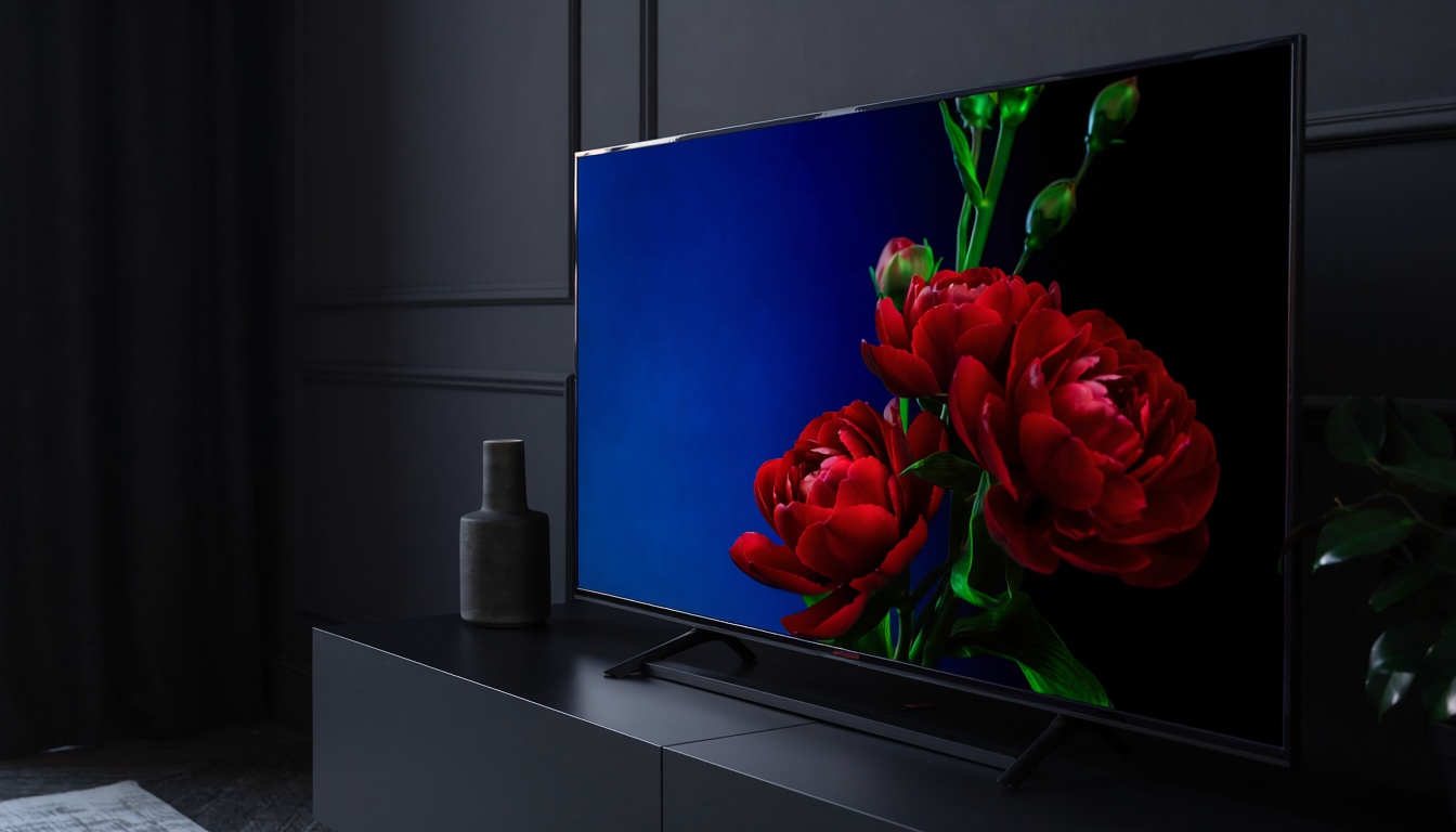 QD-OLED ekran renk ve kontrastını temsil eden premium televizyon sahnesi