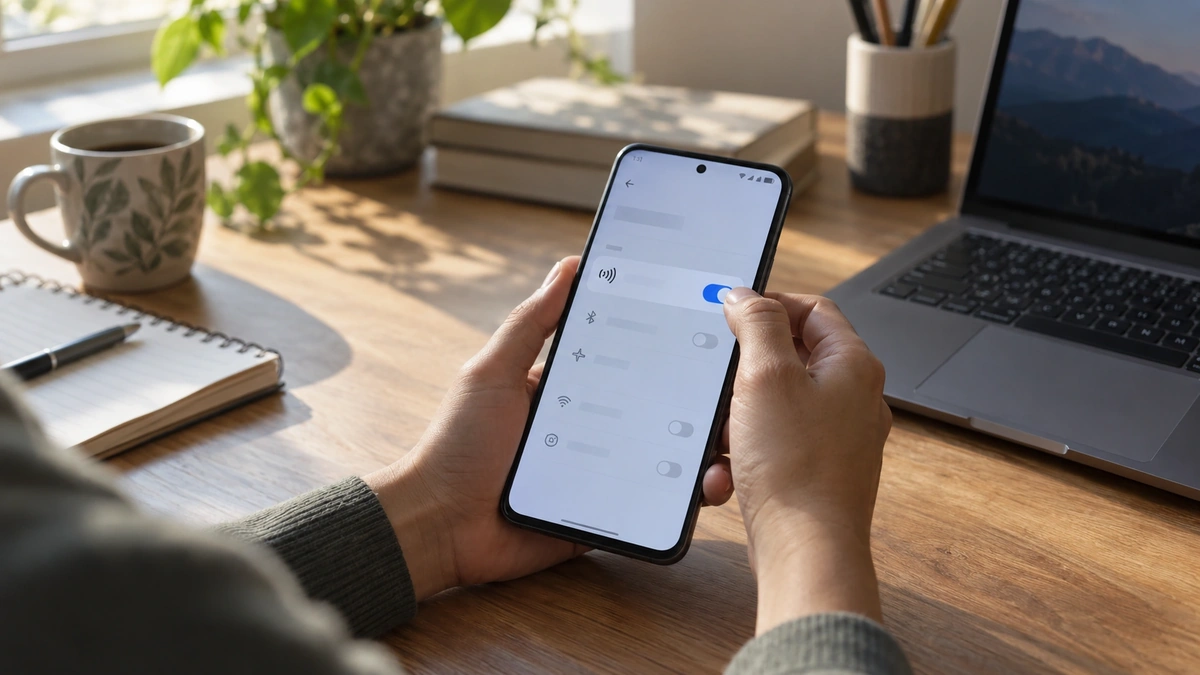 Android telefonda bağlantı ayarlarından NFC özelliğini etkinleştiren kullanıcı