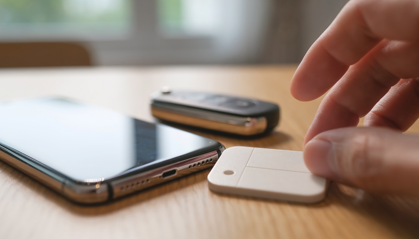 UWB ile hassas konum bulmayı temsil eden akıllı telefon ve takip etiketi