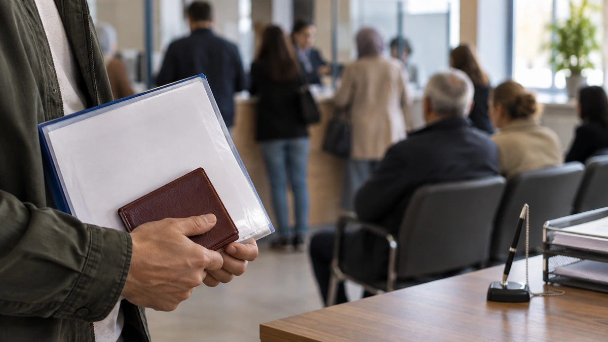 Kamu kurumunda vatandaşlık işlemleri için belge dosyası taşıyan kişi